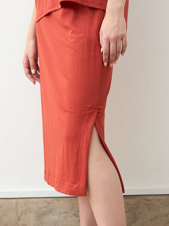 ROSTROTES MIDI-BAUMWOLLE-ROCK für den Großhandel von Cottyfish