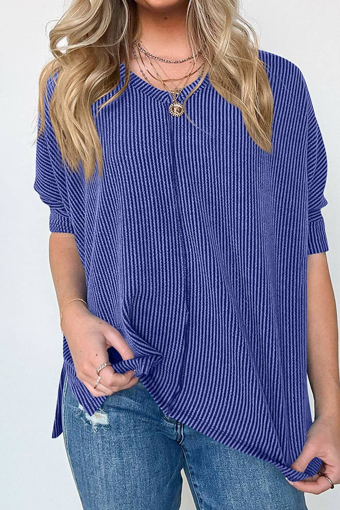 UNISHE - Vente Haut en maille – femme - Top texturé uni à manches chauve-souris à col en V ASJP09414