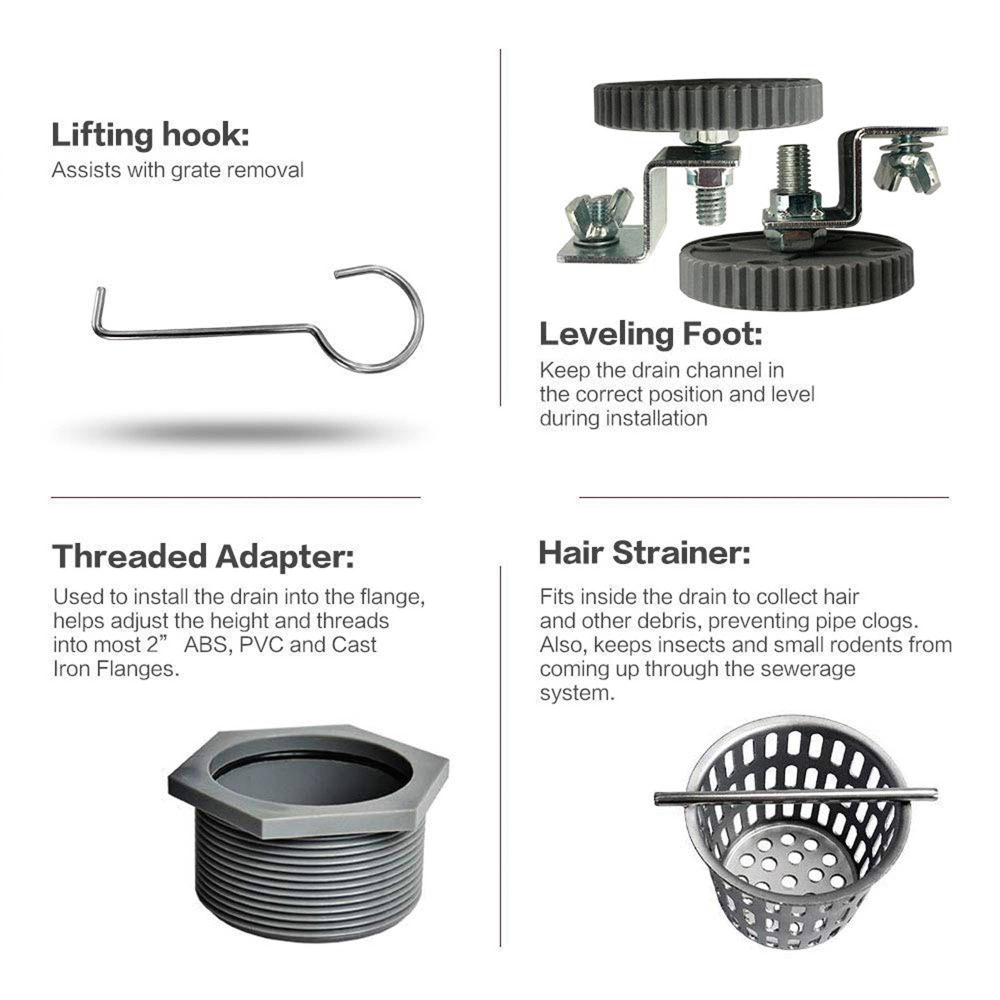 inQbrands - Wholesale Bathroom Accessory Set - 28 in. Stainless Steel Linear Shower Drain Square Pattern2