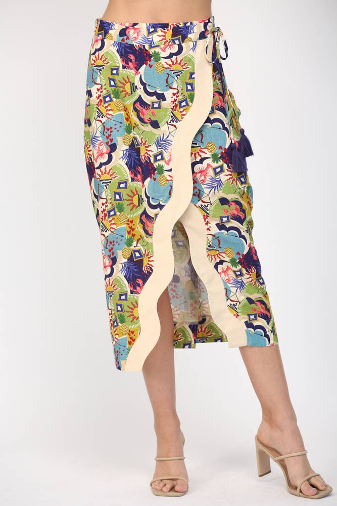 MULTI WAVE COLOR CONTRAST DETAILED WRAP SKIRT FS55023 for wholesale on Faire1