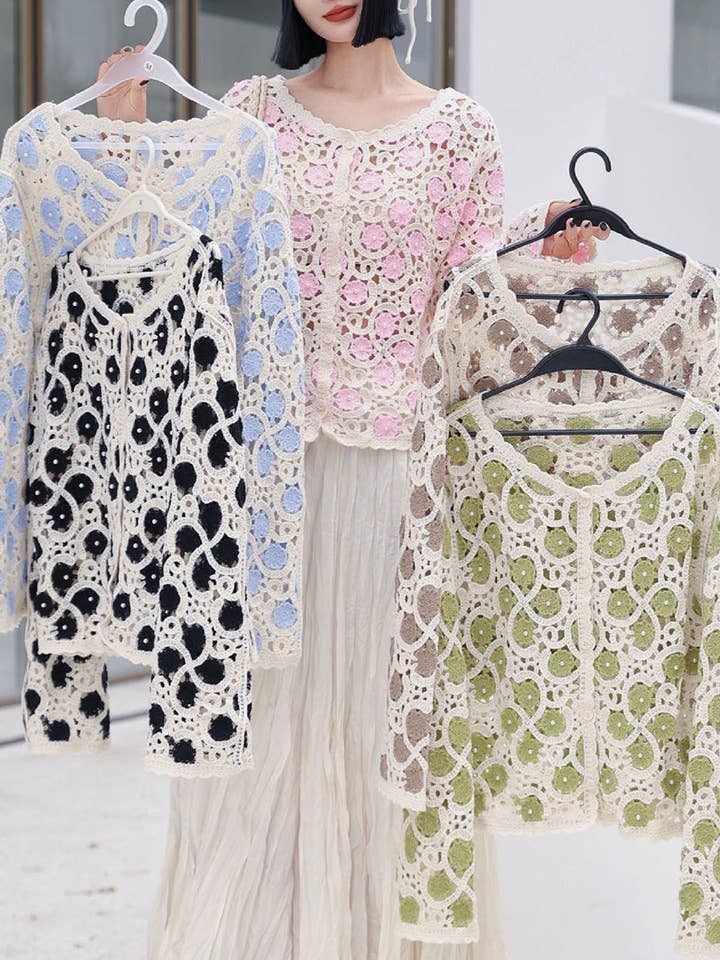 Elegante haakpatroon blouse met lange mouwen voor wholesale door Soli Echo