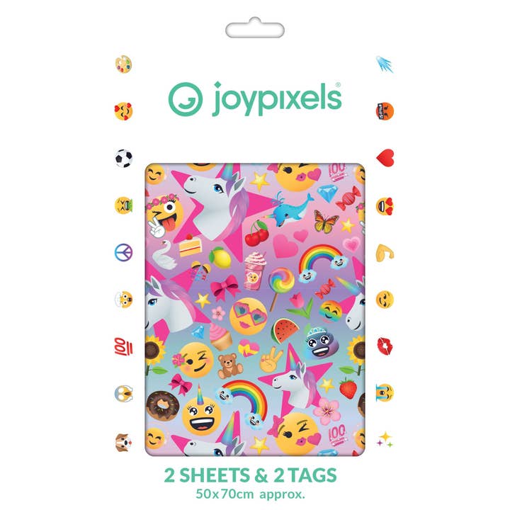 JoyPixels 2 Sheets & 2 Tags Gift Wrap for wholesale by Danilo Promotions Ltd