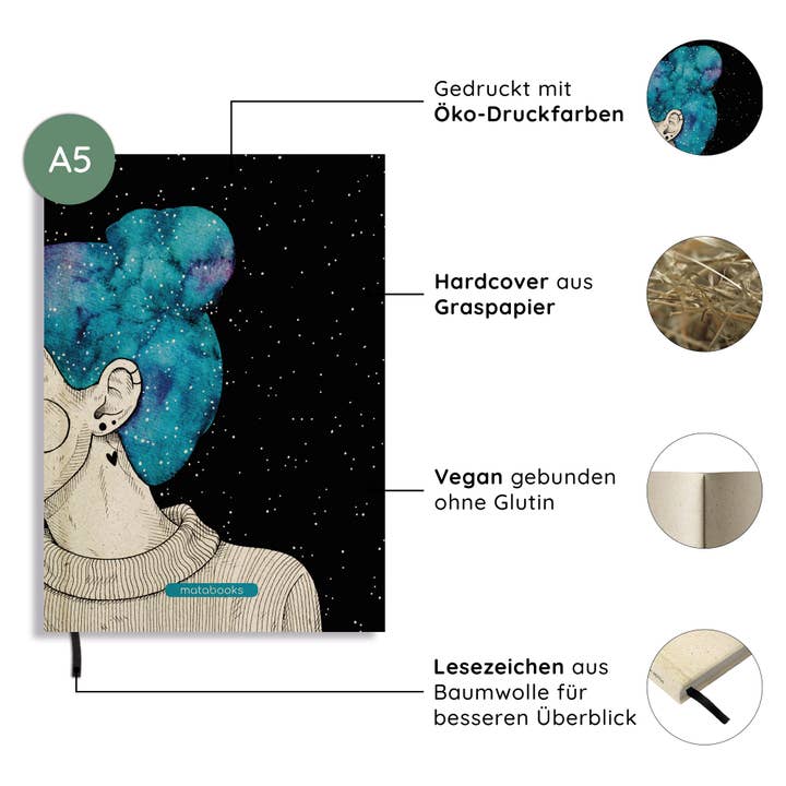 Carnet/journal A5 durable en papier herbacé — Jana pour la vente par matabooks