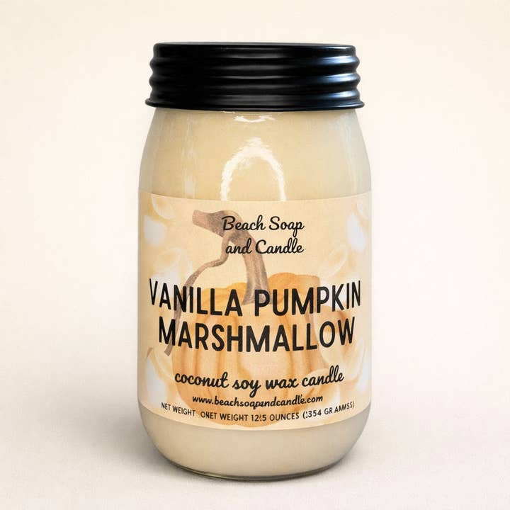 Vanille Citrouille Guimauve | Bougie à la Noix de Coco et au Soja pour la vente par Beach Soap and Candle