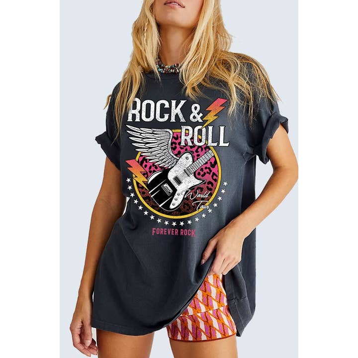 T-SHIRT GRAPHIQUE SURDIMENSIONNÉ ROCK AND ROLL FOREVER ROCK pour la vente par HRTandLUV