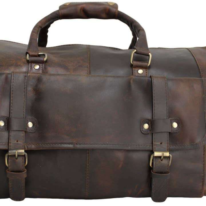 hide & chic - Wholesale Weekender bag – Unisex - Quality Full Grain Genuine Leather Travel Bag with Adjustable Shoulder Strap. FREE Leather Apple Air-tag Holder.20