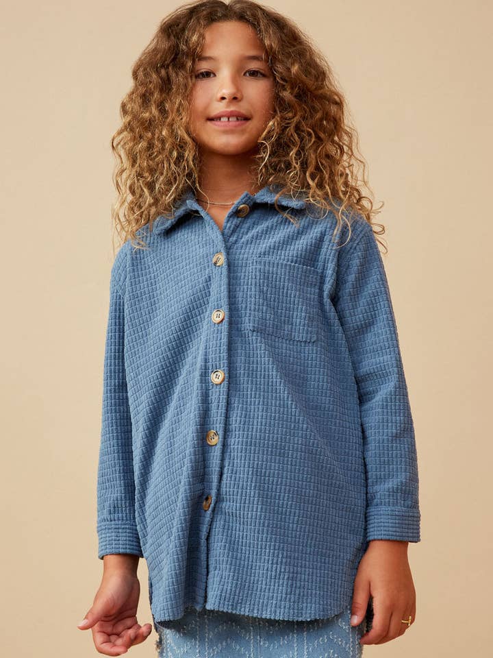 Surchemise en velours texturé pour filles avec boutons pour la vente par Hayden LA
