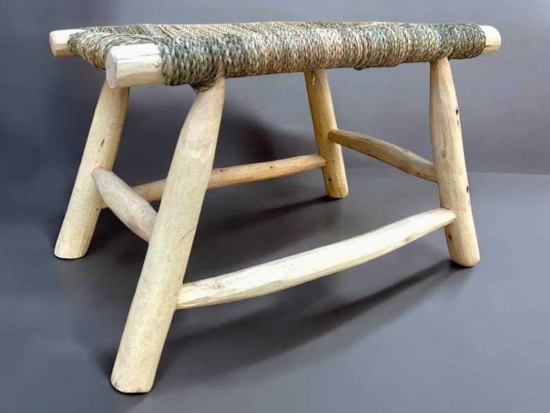 HandmadeBestSeller – wholesale Stool – Handmade Wooden Bench with Palm Leaf Cord Seat1