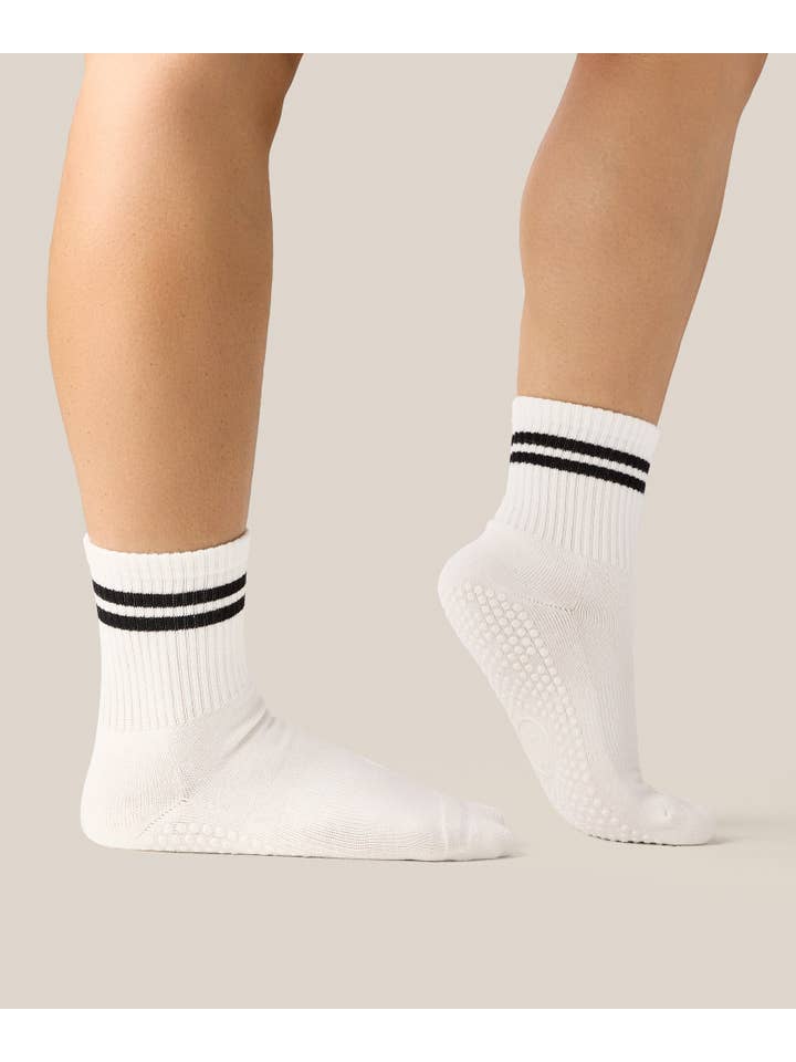 MoveActive – Großhandel Socken – Damen – Crew Grip Socken - Sportlicher Streifen Elfenbein3