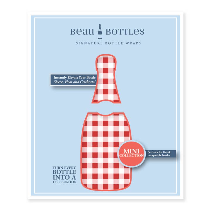 Beau Bottles - Wholesale Wine gift bag - Beau Bottles Red and White Gingham - MINI Prosecco Collection - Six Pack5