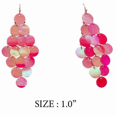 What's Hot - Wholesale Dangle Earrings - Hot Pink Sequin Chandelier Drop 3" Earrings