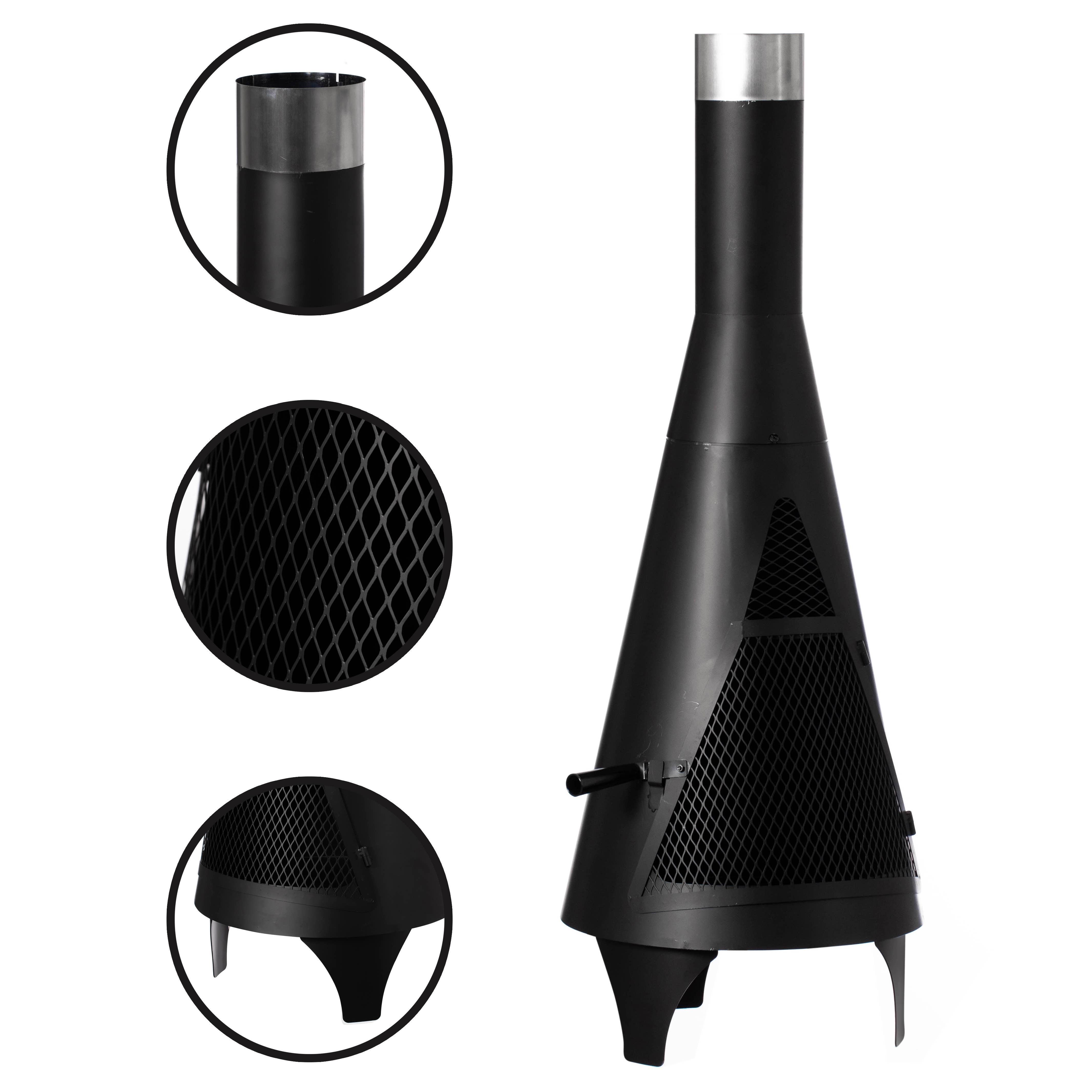 Quickway Imports – wholesale Fire pit – 50" Black Outdoor Metal Wood Burning Chimenea Patio Heater5