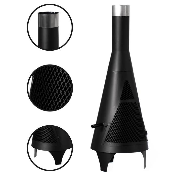 Quickway Imports – wholesale Fire pit – 50" Black Outdoor Metal Wood Burning Chimenea Patio Heater5