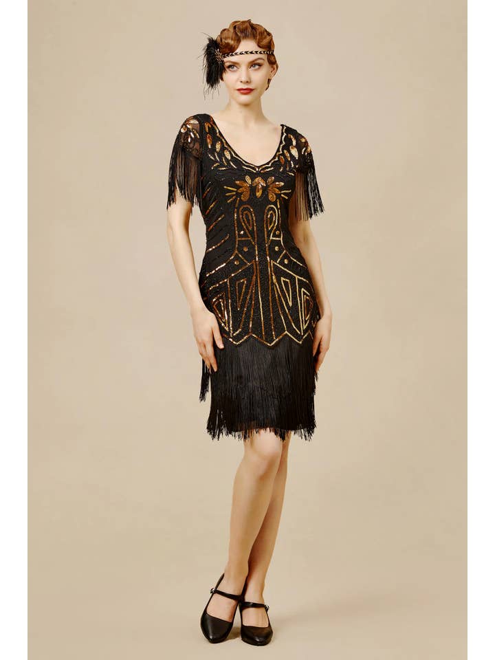 BABEYOND - Wholesale Dress - Women's - Art Deco Paisley Sequin Fringe Dress