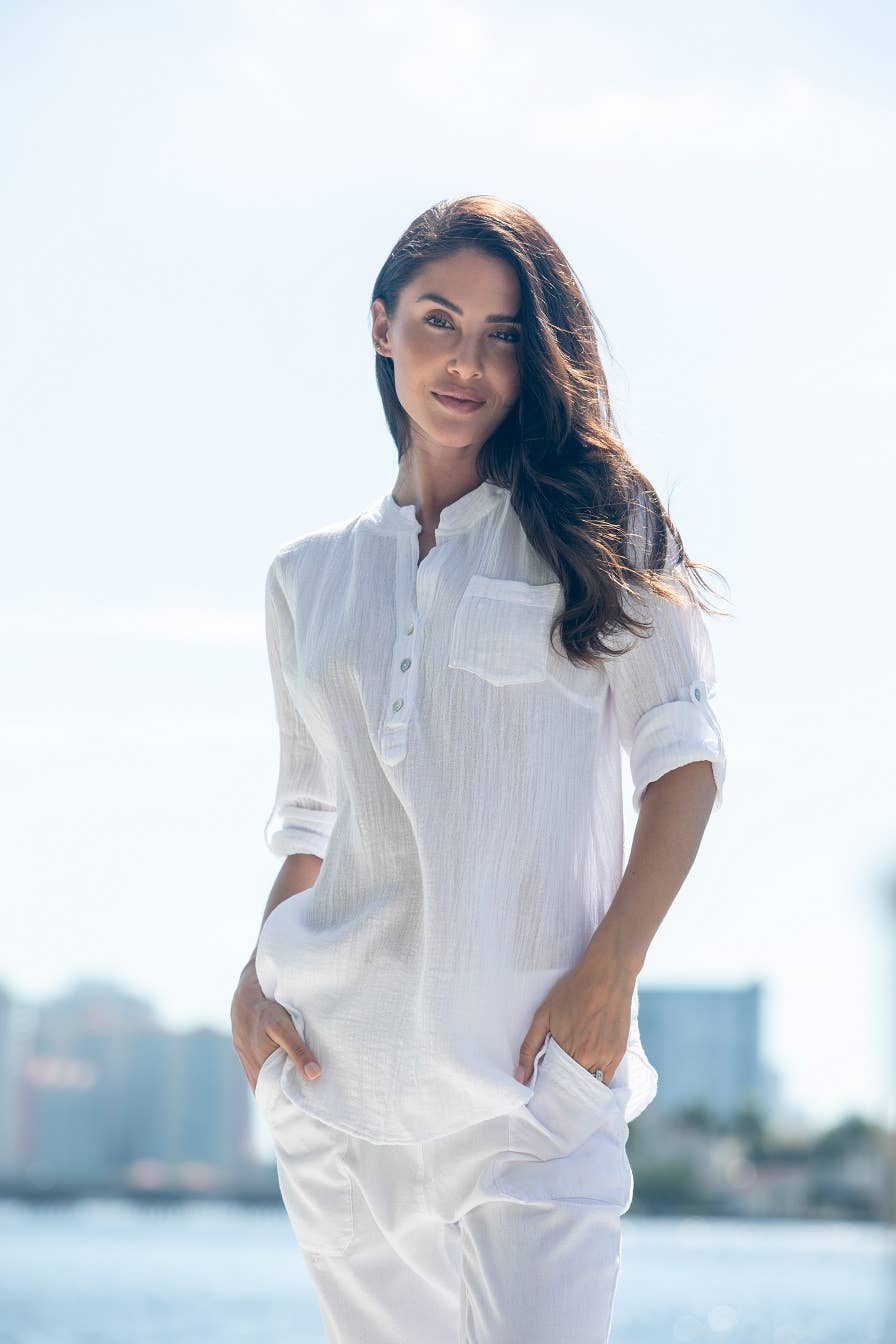 Cotton Natural - Venta al por mayor Camisa con botones - Mujer - Linda Top1