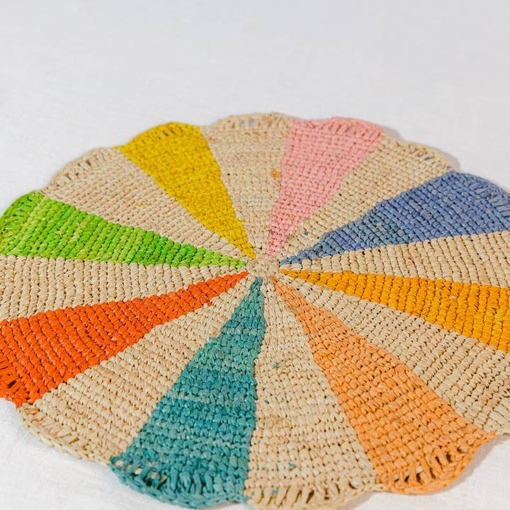 Payton James - Wholesale Placemat - Raffia colorful round placemat Handhowen colorful table mats3