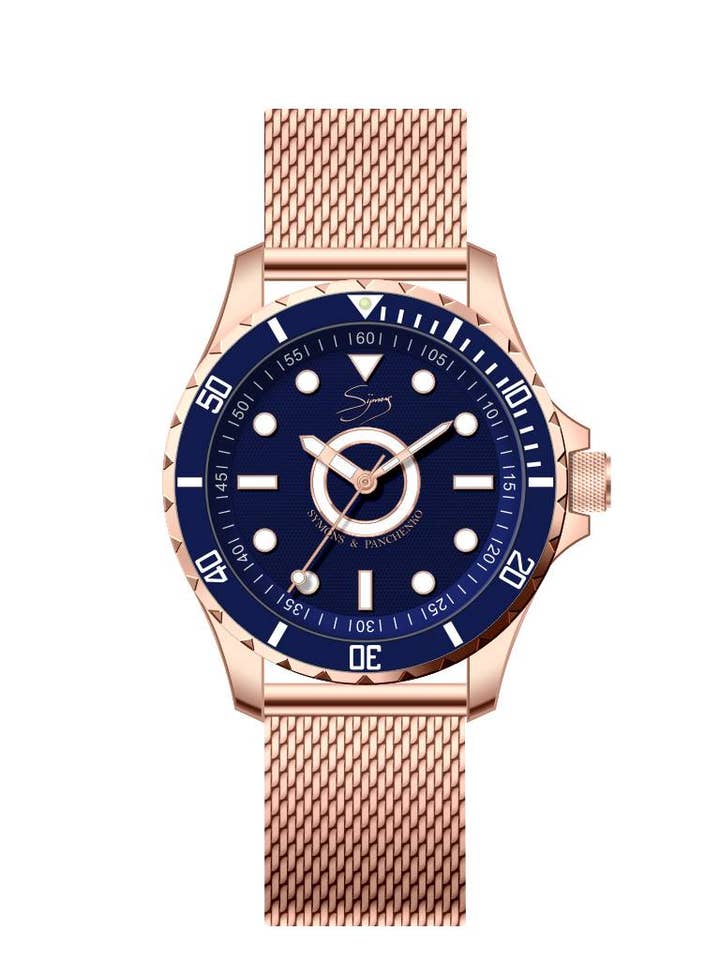 Power Mesh 5Vie dobbelt forgyldt rosa guld 3-hånd 10 ATM for engroshandel hos Symons & Panchenko