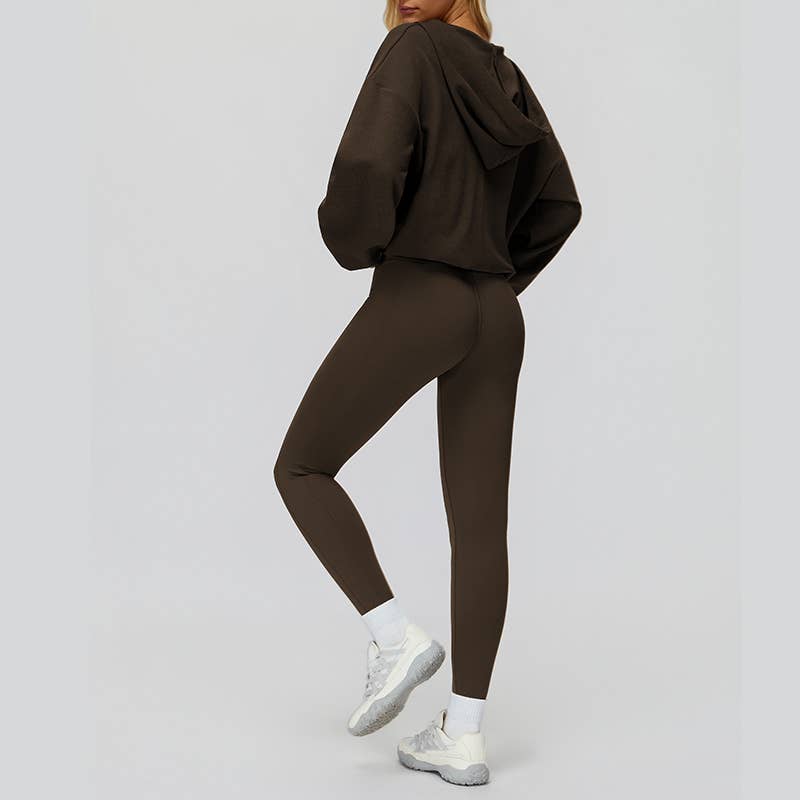 WONDERXFANS - Vendita all'ingrosso Completo sportivo - Donna - Giacca con cappuccio a V+Top sportivo+Leggings a vita alta5