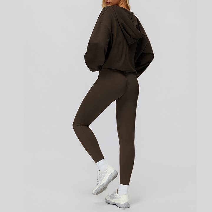 WONDERXFANS - Vendita all'ingrosso Completo sportivo - Donna - Giacca con cappuccio a V+Top sportivo+Leggings a vita alta5