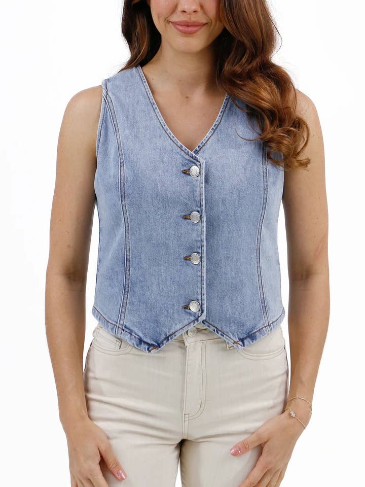 Mid Wash Denim Vest in Mid-Wash for wholesale on Faire5