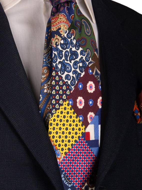 Gravata Mosaico Patchwork Estampa de Seda Fantasia Multicolor PM709 por atacado de Graffeo Cravatte