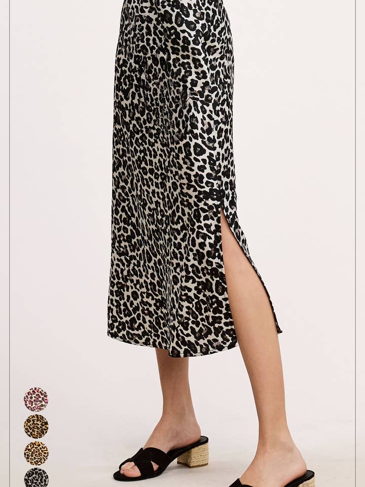 La Miel Leoskjol i satin med hög midja och midi-längd för wholesale av La Miel