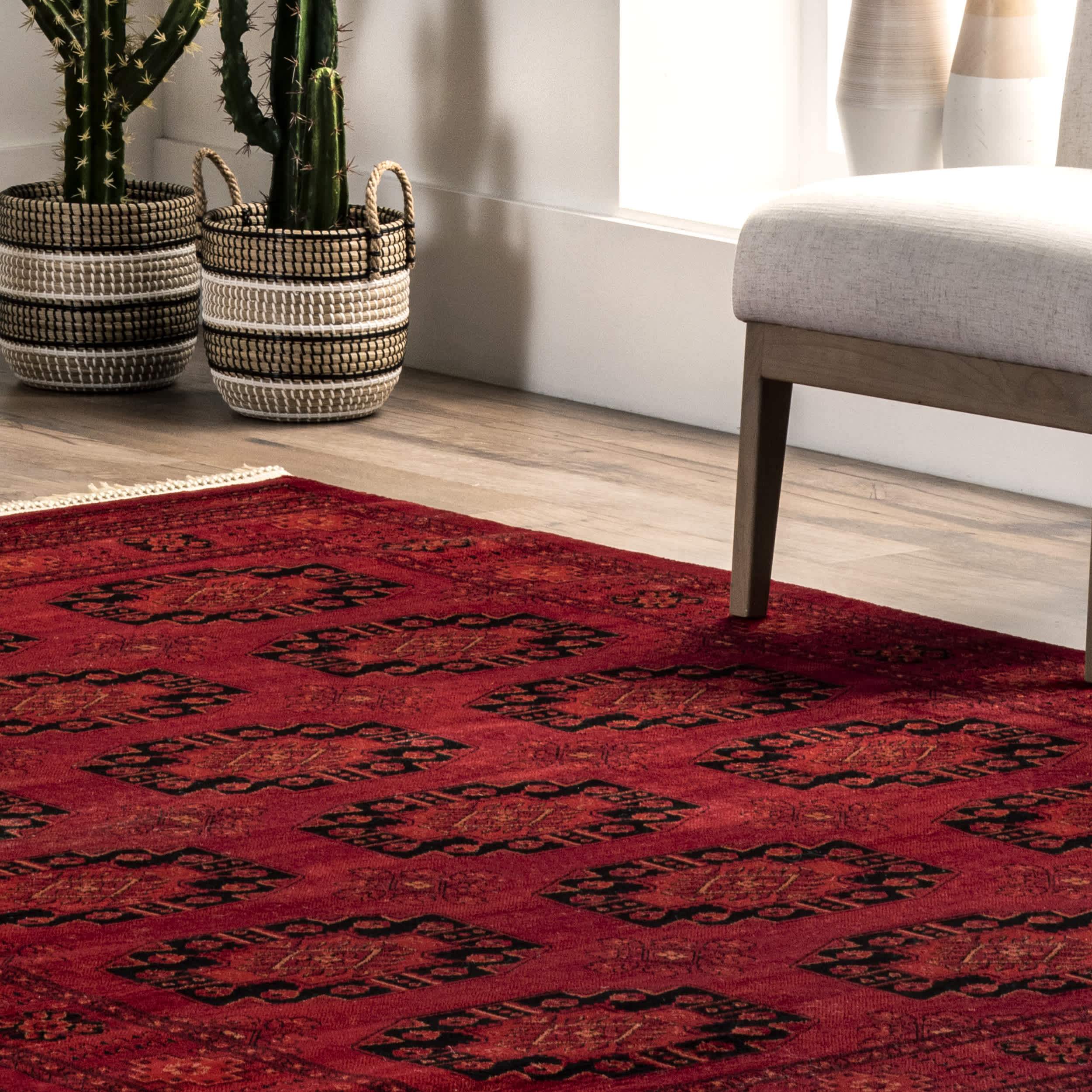 Red Diandra Traditional Persian Motif Fringe Area Rug for wholesale on Faire7