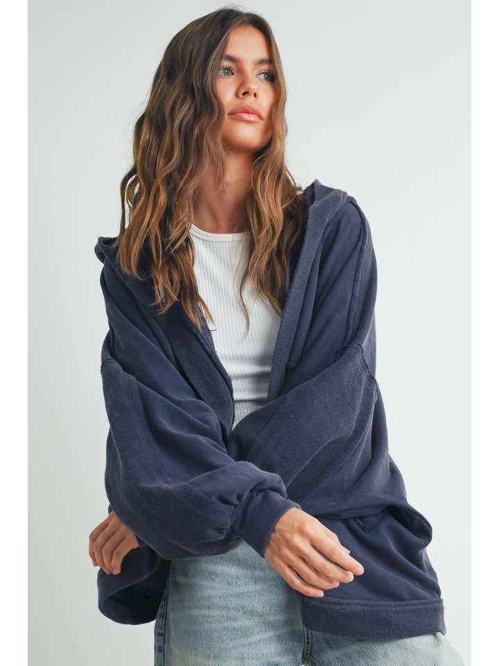 BUTTERMELON - Wholesale Cardigan - Women's - FALL WASHED FRENCH TERRY HOODED CARDIGAN POCKETS - BMC7513