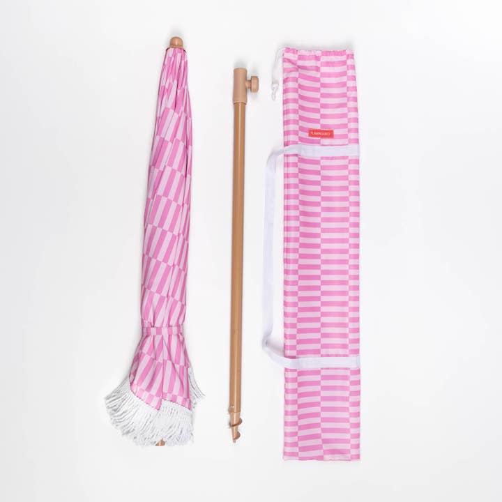 Flamingueo - Wholesale Beach Umbrella - Pink striped umbrella3