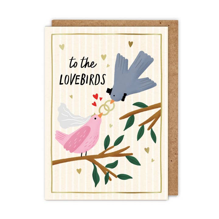 Aos Pombinhos - Cartão de Casamento com Folha Dourada por atacado de Zoe Spry