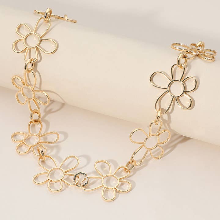 Sensibling Corp. - Wholesale Link & Chain Necklace - Metal Wire Flower Link Necklace