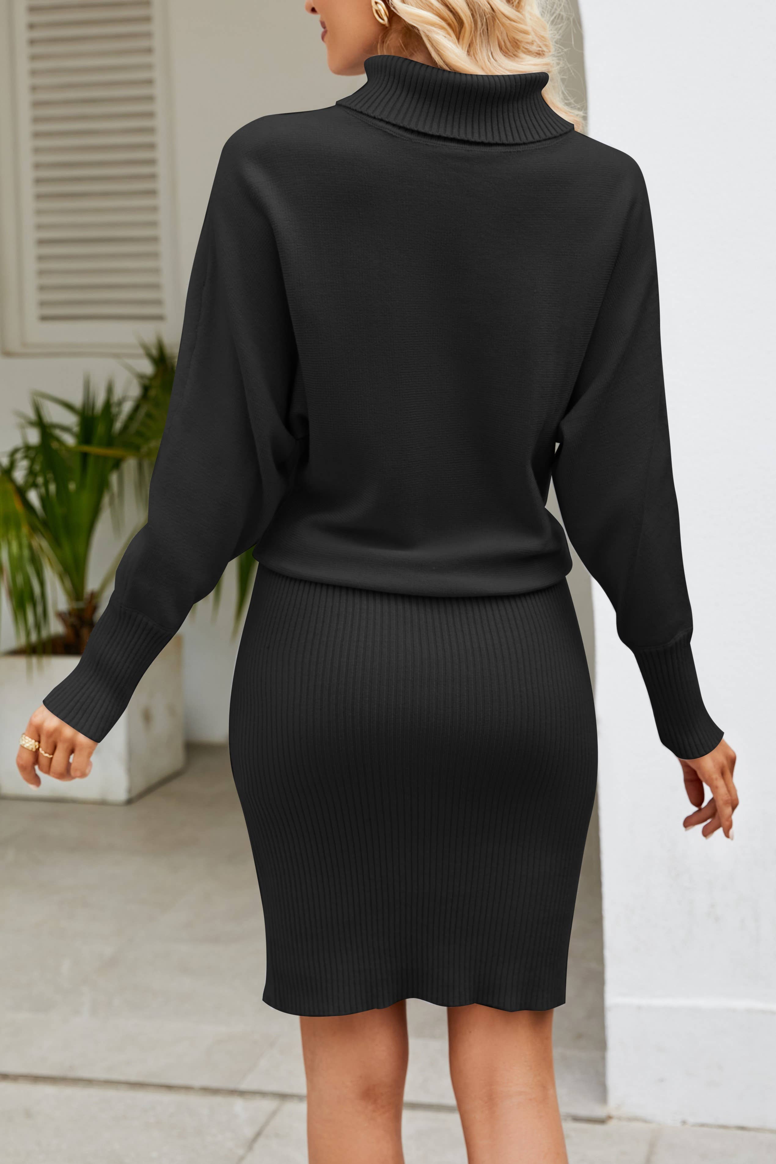 HIDDENBRAND - Wholesale Dress - Women's - Turtleneck ribbed knit sweater midi dress6