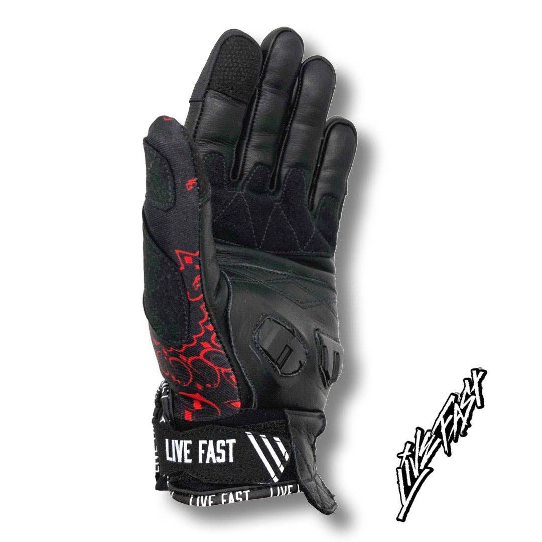 Live Fast Gear - Wholesale Gloves - Men's - Black & Red Paisley Motorcycle Gloves3