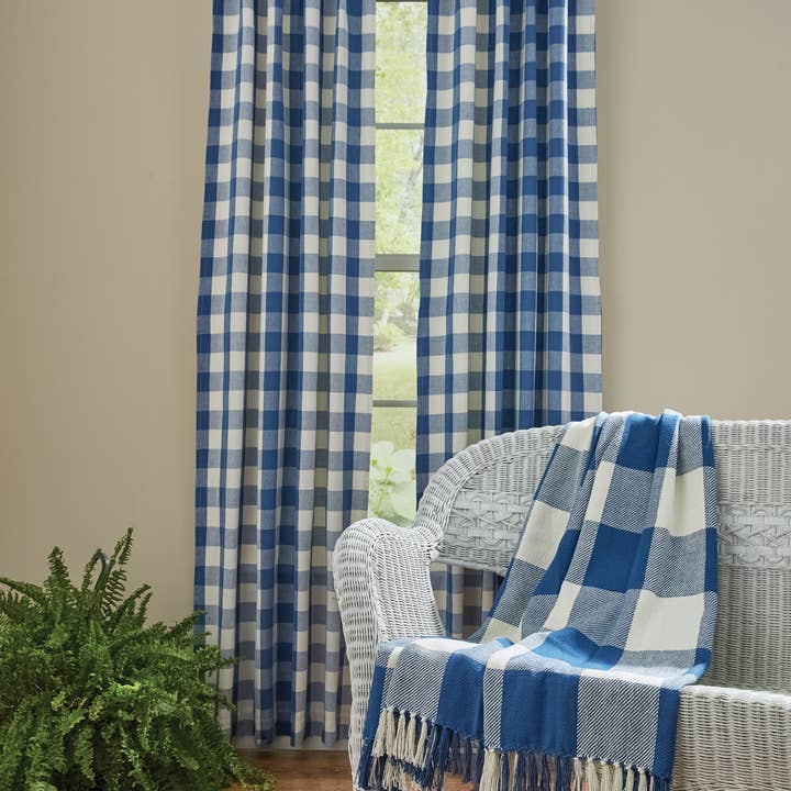 Wicklow Check Lined Panels - 84"L - China Blue for wholesale by Park Designs