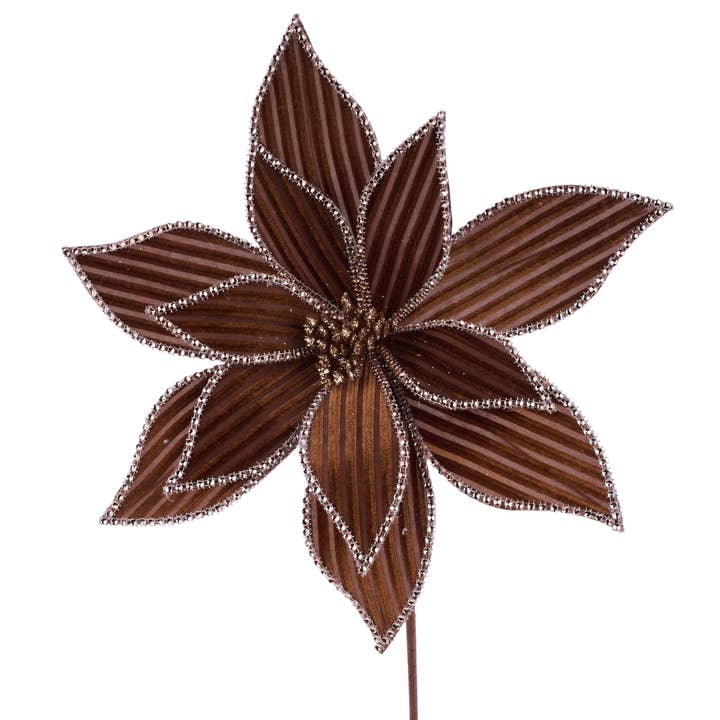 Poinsettia de terciopelo acanalado marrón de 21"L x 12"Dia XS418104 para venta al por mayor de DecoExchange