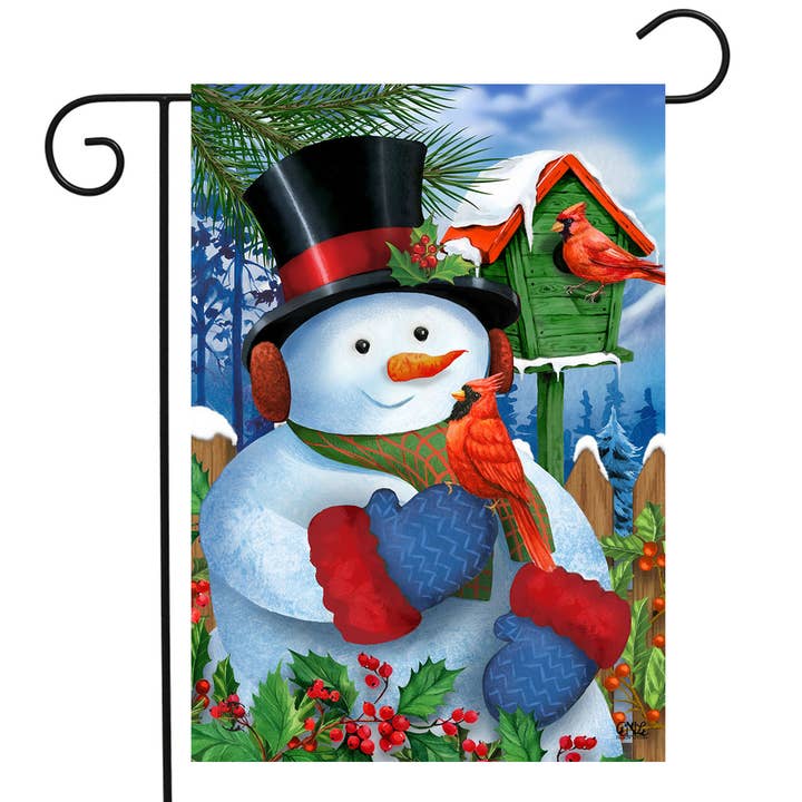 Snowman and Cardinals Winter Garden Flag 18" x 12.5" for wholesale by Briarwood Lane