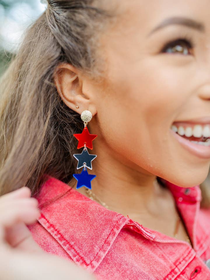 Red/Silver/Blue Mirror Triple Stars for wholesale by Taylor Shaye Designs