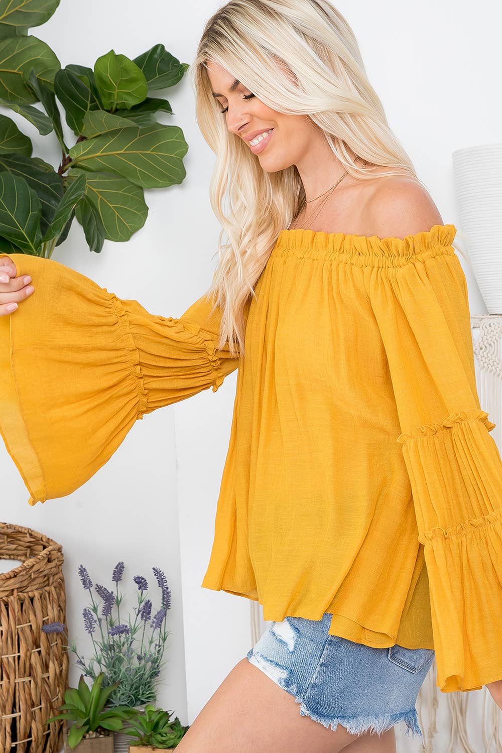 Sweet Lovely by Jen - Wholesale Blouse – Women’s - OFF SHOULDER TIERED BELL SLEEVE TOP48
