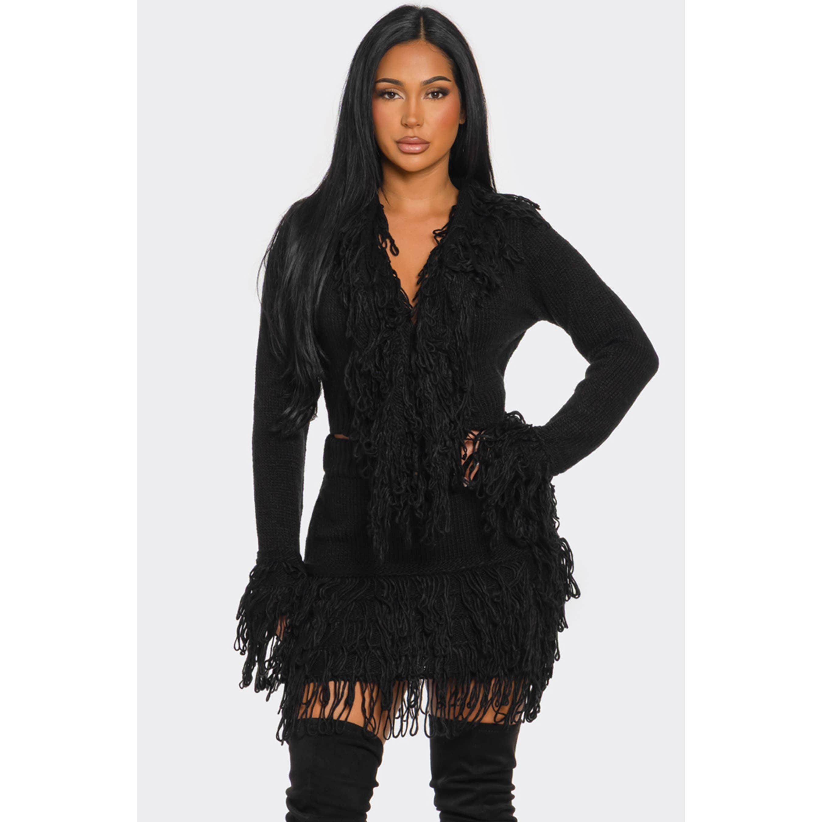 HiteJeans – wholesale Top & skirt set – Women's – Fringe Knit Two Piece Set2