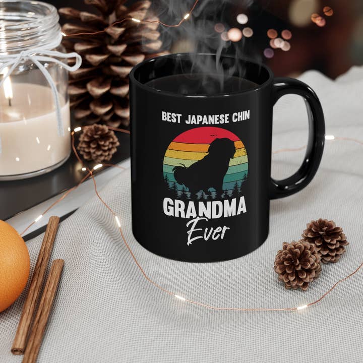 Teegarb LLC - Wholesale Coffee Mug - 11oz Black Coffee Mug Ceramic Novelty Japanese Chin Grandma Ever Dog Parent Enthusiast Hilarious Fur Animals Lover Domesticated Pets Fan
