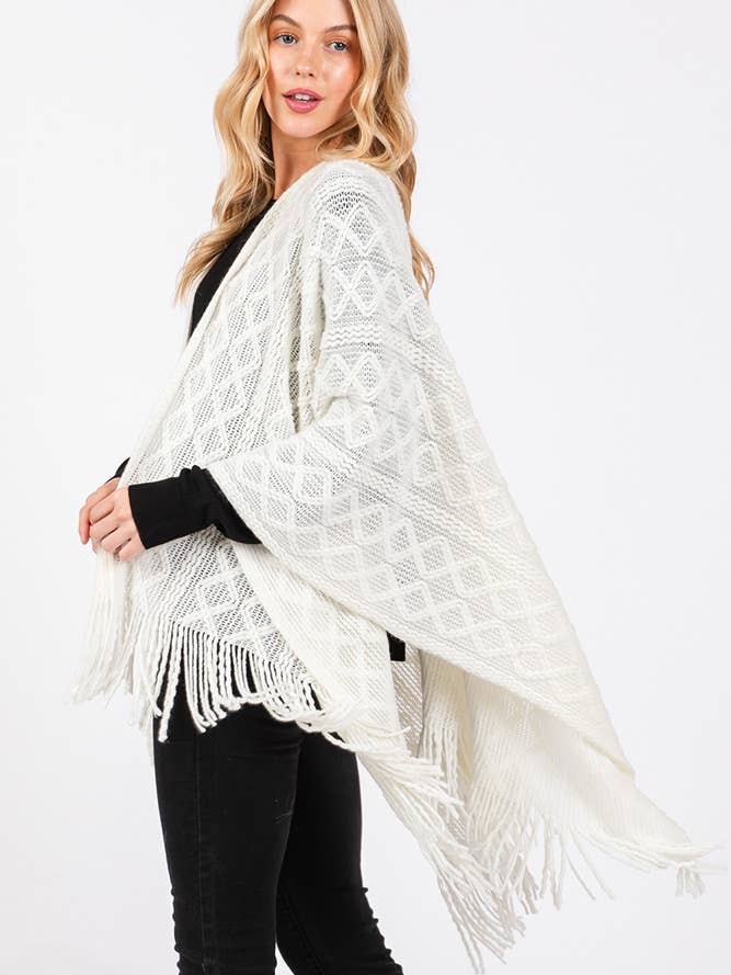 Hana – wholesale Cardigan – Women’s – Diamond Pattern Tassel Knit Ruana Winter Cardigan12