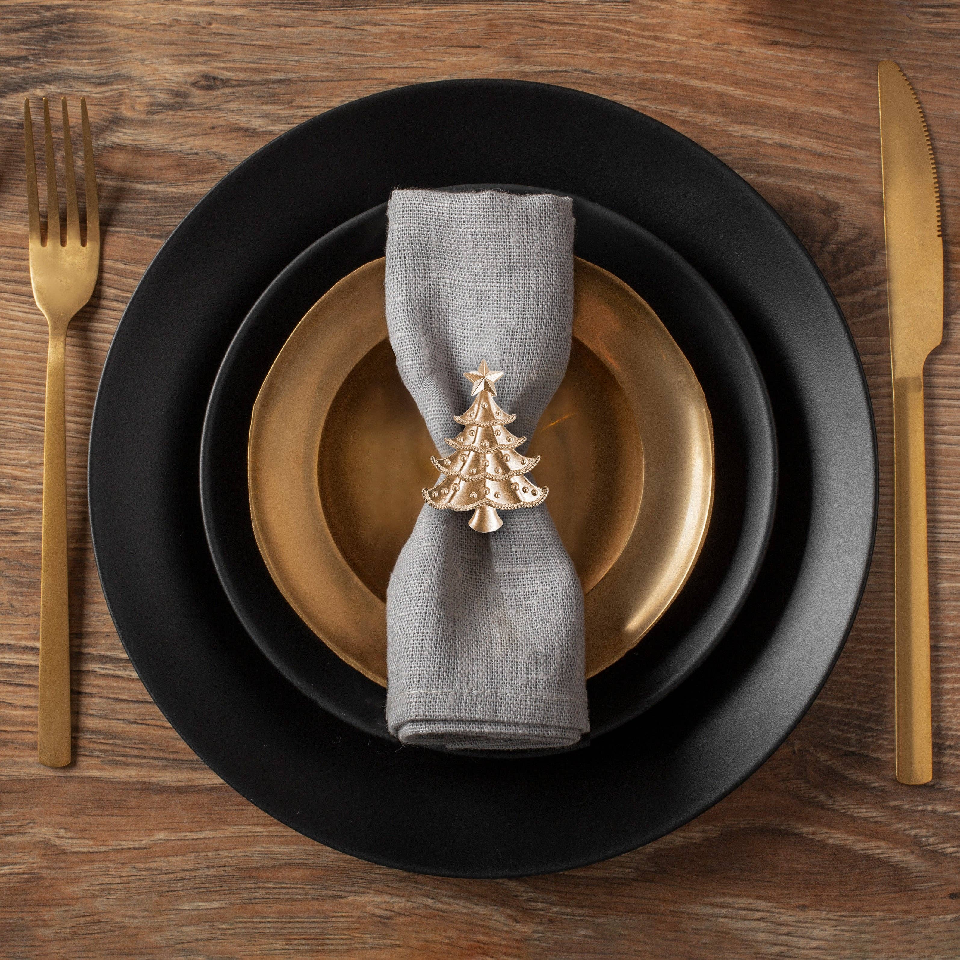 Decozen - Wholesale Napkin Ring - Golden Noel – Napkin Rings in Gold Christmas Tree Design, Elegant Decorative Dining Table Décor5