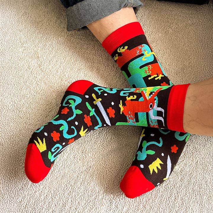 Seamless fun cotton socks "RED DRAGON". for wholesale by KYLIE CRAZY