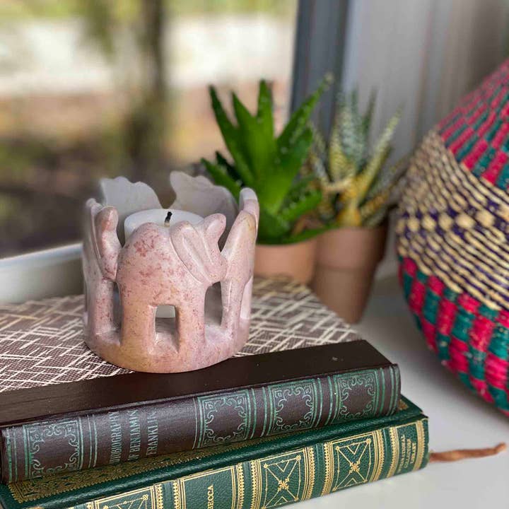 Global Crafts - Wholesale Sculpture - Circle of Elephants Soapstone Sculpture, 3 to 3.5-inch - Lig1