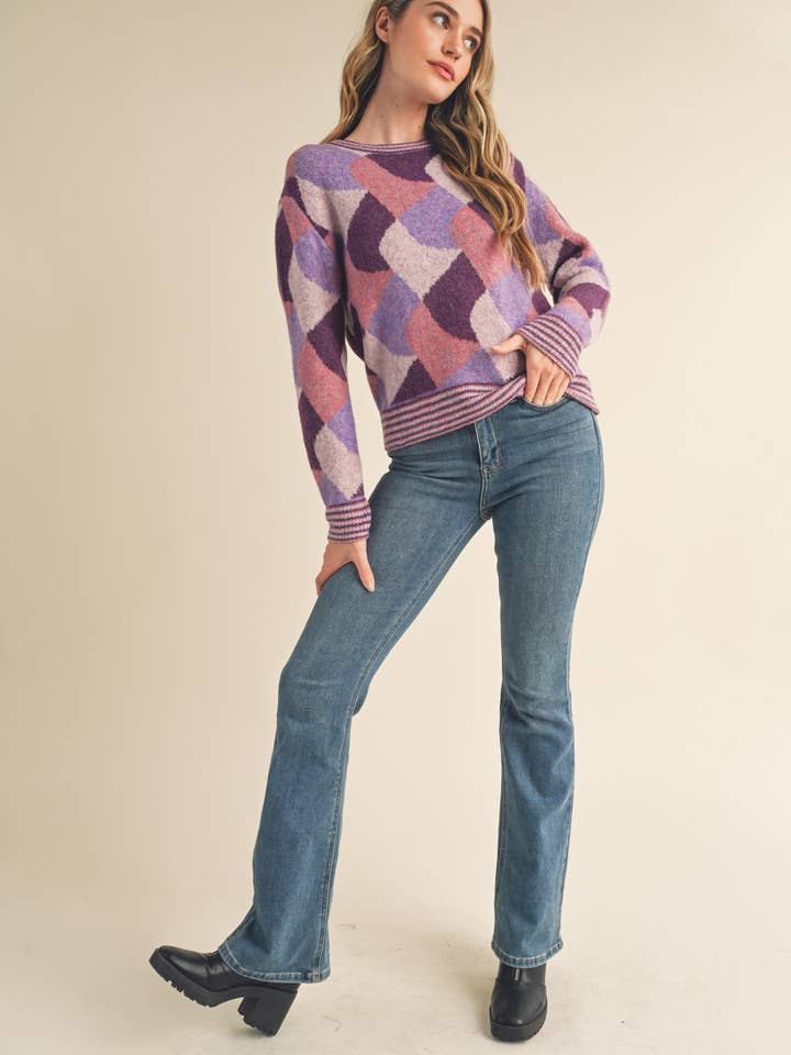 &MERCI - Wholesale Knit Sweater - Women's - COLORFUL ABSTRACT KNIT SWEATER MSW1028419