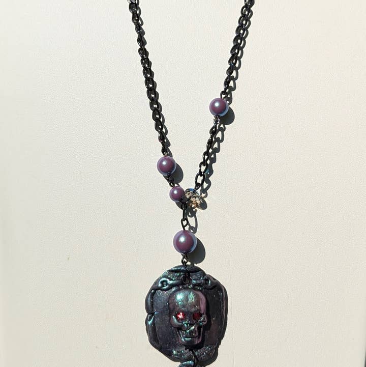 Gay Isber Designs - Wholesale Pendant/Charm Necklace - Spooky Skull Necklace Handmade Halloween Jewelry by Sugar Gay Isber – One-of-a-Kind, Ready to Ship! 22 inch black chain Unisex0