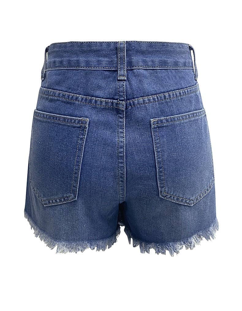 Sweetkama - Wholesale Shorts - Women's - Ladies Distressed High Waist Denim Shorts SKS26517