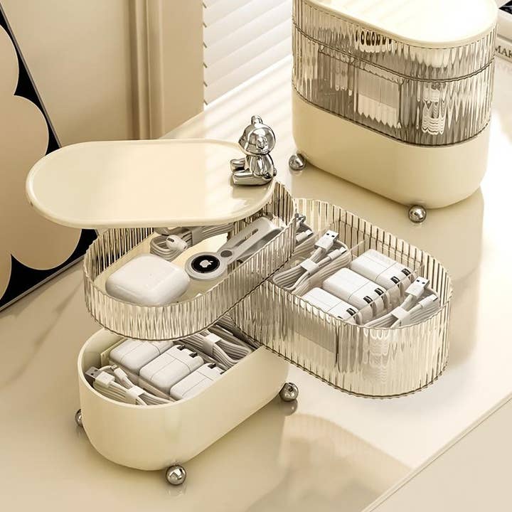 VIGOR - Wholesale Desk Organizer - Rotatable Organizer with 3 or 4-Layer, Electronic Accessories Case for Desk Drawer, Cord Storage Organizer for Headset, Charger, Data Cable(10 Pack)6