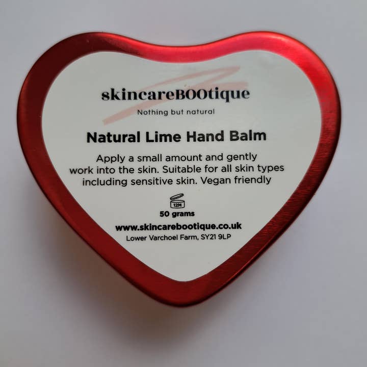 Natural lime handbalm in red heart tin ideal gift for her for wholesale by SkincareBOOtique