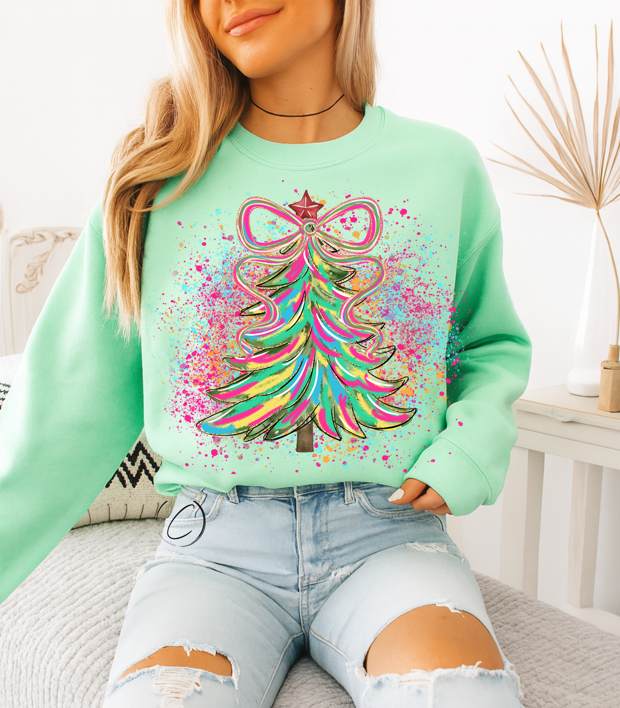 CMD Wholesale - Wholesale Grafisch sweatshirt - Uniseks - Verfspatten Kerstboom Sweater0